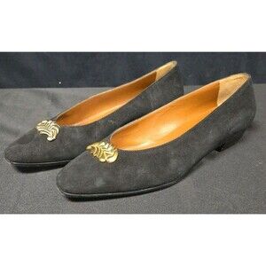 Beltrami Women's Black Suede Flats Loafers Medallion Sz 36.5 / 6.5 Vintage EUC